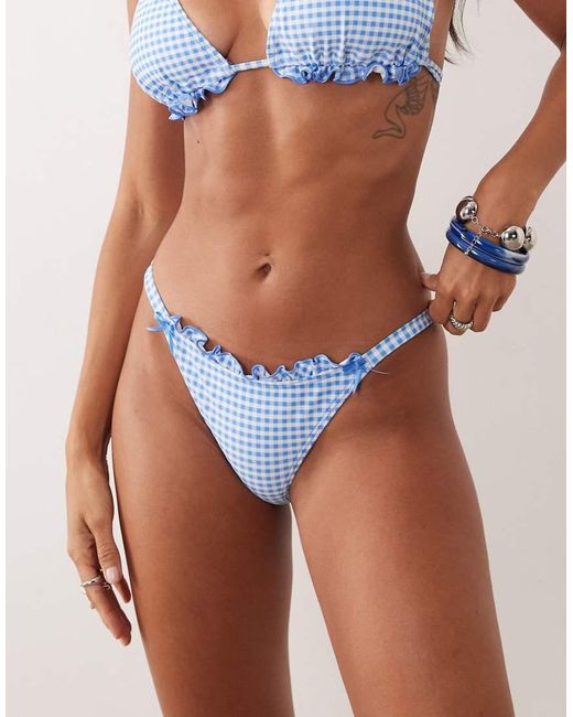 Peek & Beau Blue Bikini Bottom With Bow & Frill Trim Detail