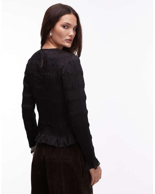 AllSaints Black Nyla Ruffle Long Sleeve Top
