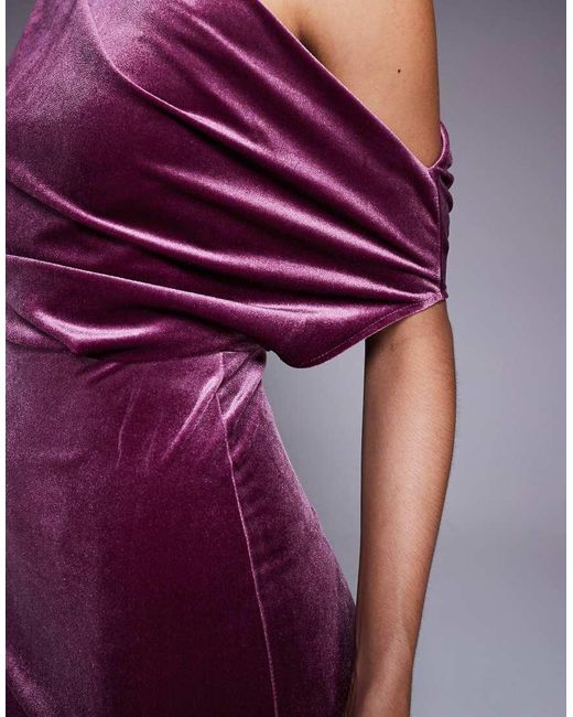 ASOS Purple Velvet Dramatic Neckline Midi Dress