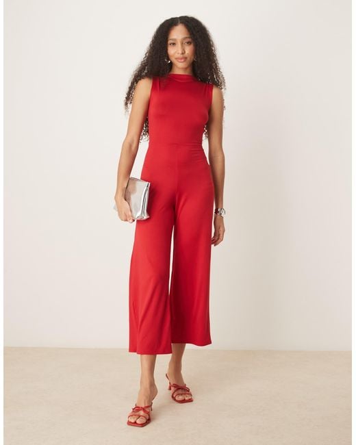 ASOS Red Slash Neck Sleeveless Open Back Jumpsuit