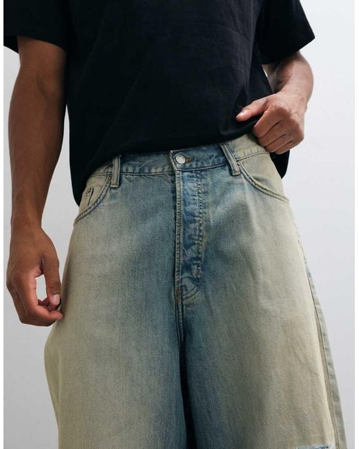 Weekday Blue Wide Leg baggy Jeans With Drop Crotch And Distressed Detail for men