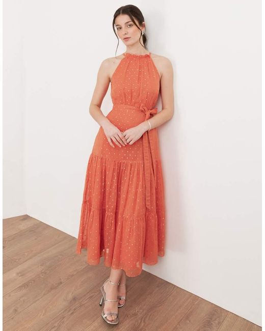 ANAYA Pink Halter Neck Tiered Maxi Dress