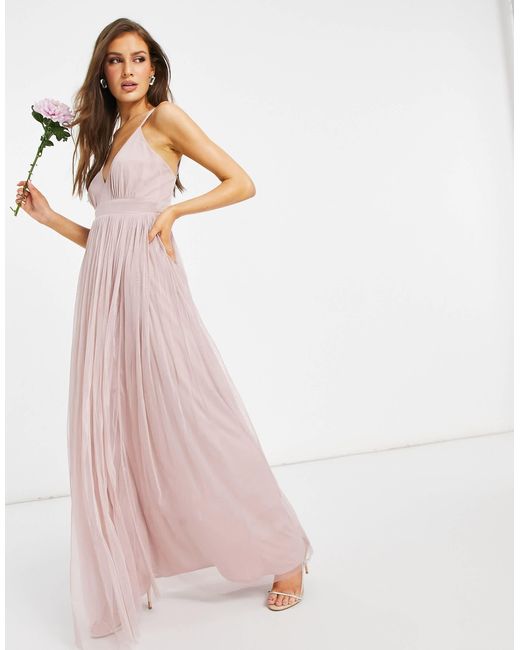 ANAYA With Love Bridesmaid Tulle Plunge Front Maxi Dress in Pink | Lyst ANAYA With Love Bridesmaid Tulle Plunge Front Maxi Dress in Pink | Lyst