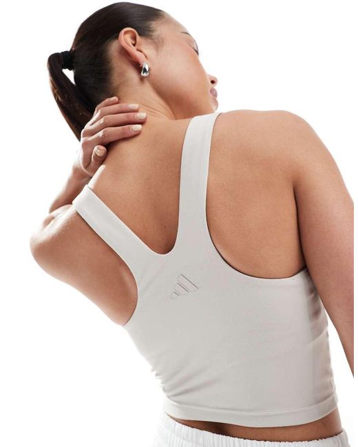 Adidas Originals White Adidas Training Adidas All Me Medium Support Bra Tank Top