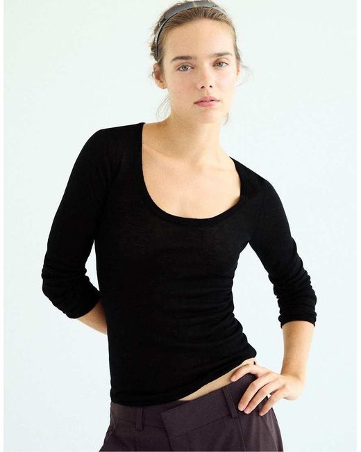 Stradivarius Blue Basic Wool And Silk Round Neck Jumper