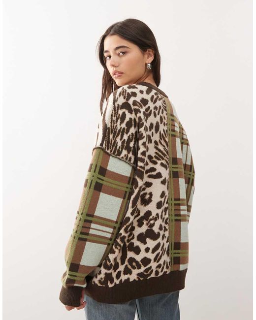 Collusion Black Unisex Knitted Spliced Animal Print Jumper Sweater