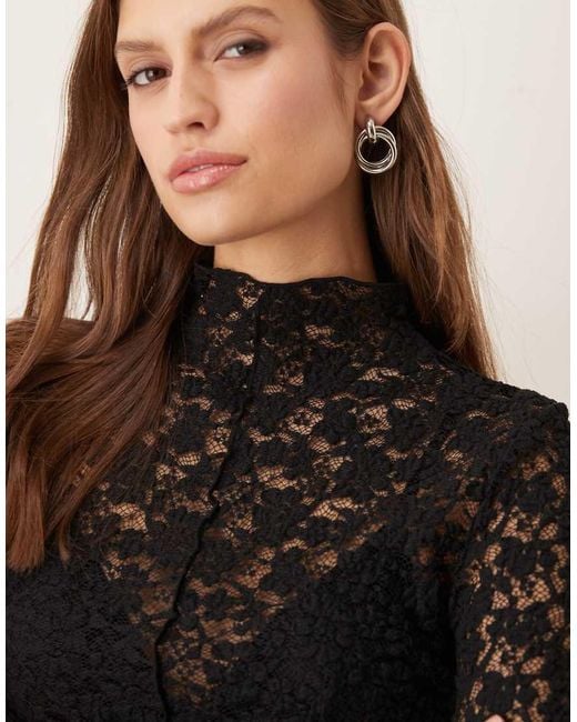 Mango Black High Neck Lace Top