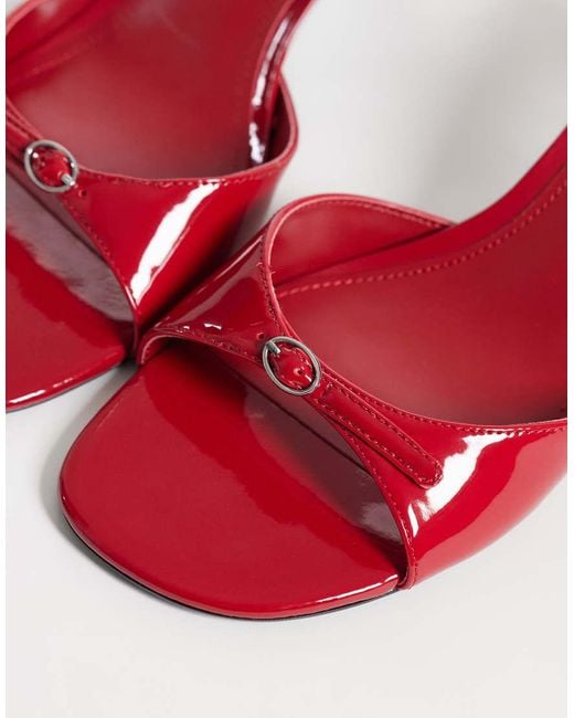 Mango Pink Heeled Mule With Silver Buckle Detail