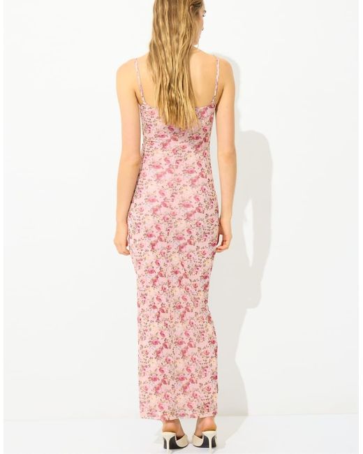 Stradivarius Pink Printed Fitted Midi Dress