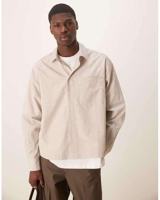 ASOS Oversized Recht Gestreept Overhemd in het Natural voor heren