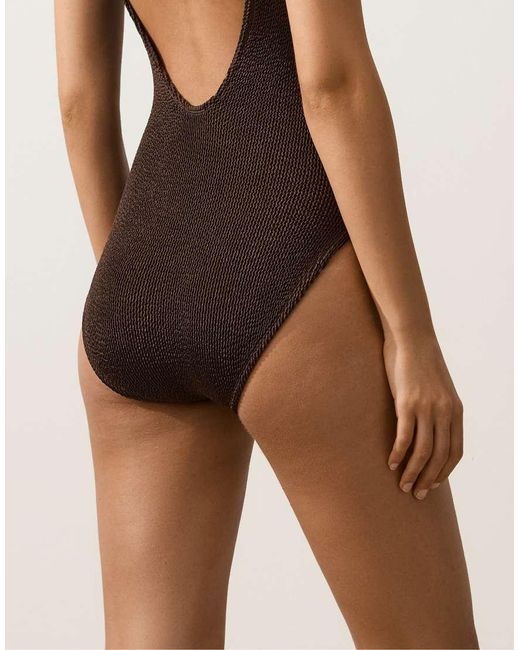Oysho Black Crinkle Round Neck Swimsuit