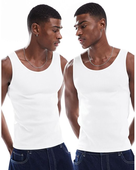 ASOS White 2 Pack Muscle Fit Rib Vests for men