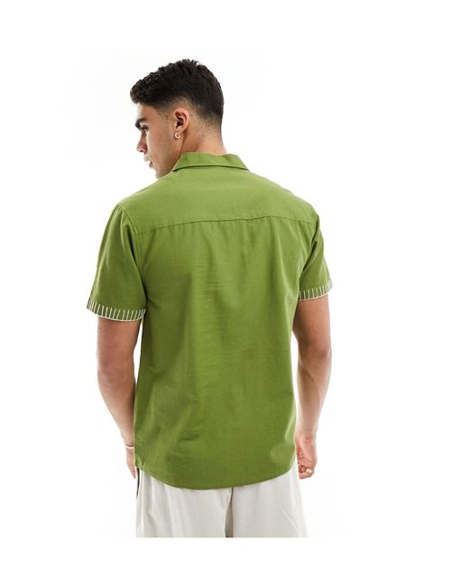 Another Influence – hemd aus leinenmix in Green für Herren