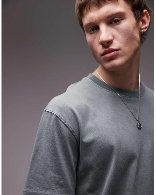 Topman Gray Oversized Washed T-shirt for men