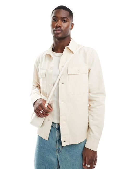 River Island White Linen Blend Overshirt for men