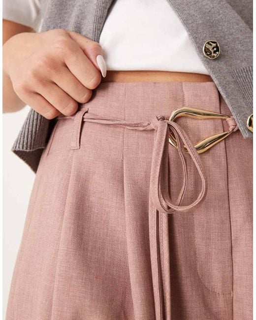 ASOS Pink Tailored Barrel Leg Trouser With Double Ties