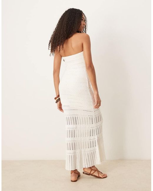 Abercrombie & Fitch Natural Crochet Lace Strapless Midi Dress