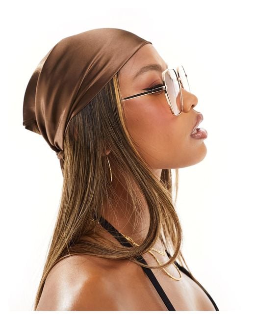 South Beach Brown Square Oversized Metal Sunglasses
