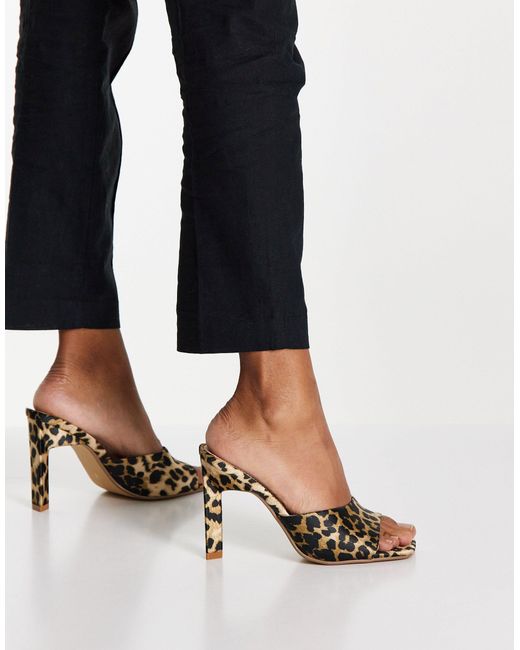 River Island Multicolor Square Toe Leopard Print Heeled Sandals