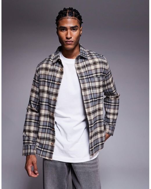 ASOS Gray Regular Flannel Check Shirt for men
