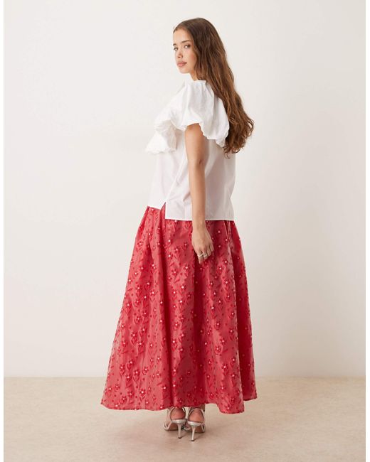 Sister Jane Red Flower Embellished Maxi Skirt
