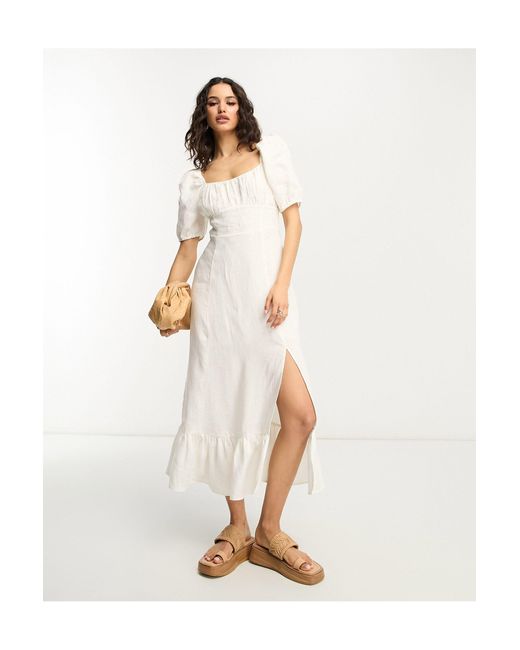 Linen blend midi dress with straps at the back  Massimo Dutti