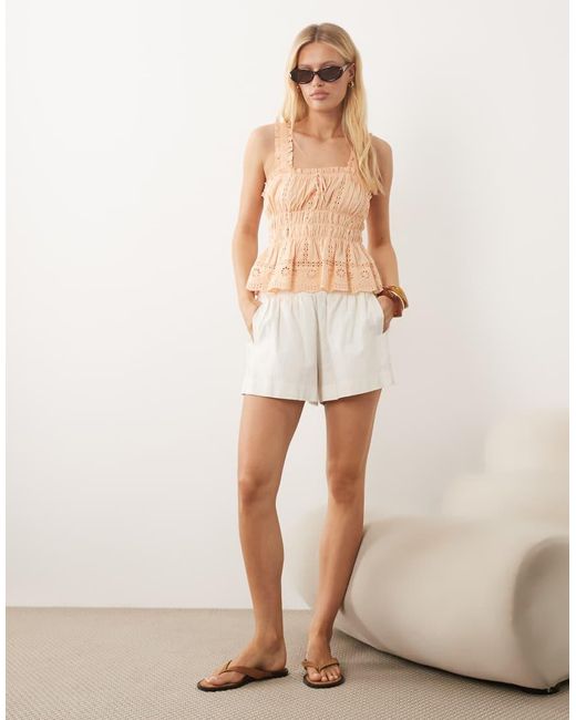 Miss Selfridge Natural Shirred Broderie Cami Top