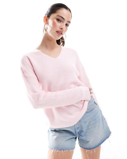 ONLY White V Neck Slouchy Jumper