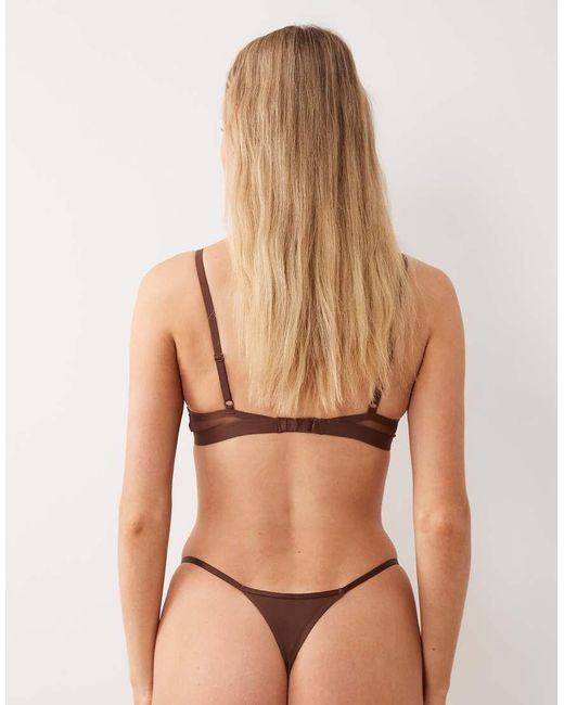 ASOS Brown Ella Microfibre Tanga Thong With Mesh Detail