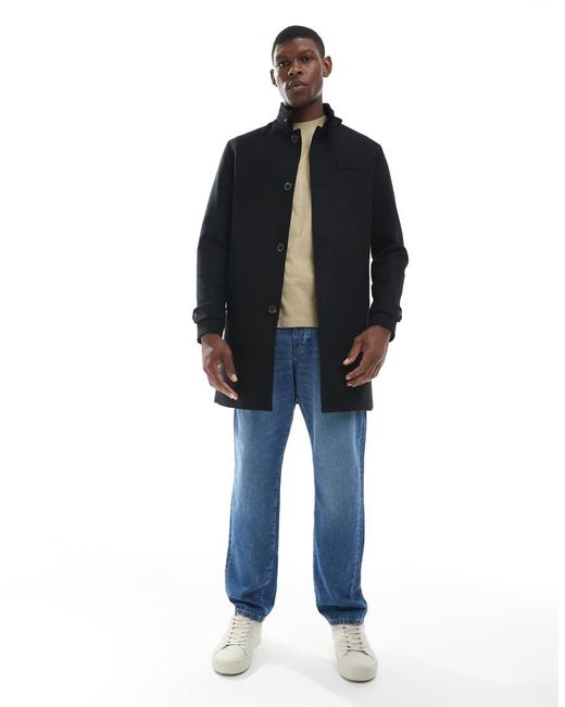 Jack & Jones Blue Wool Blend Funnel Neck Coat for men