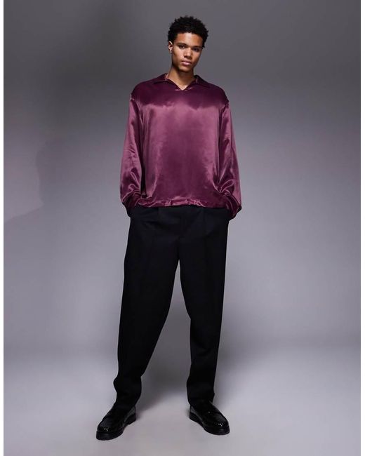 ASOS Purple Oversized Satin Shirt for men