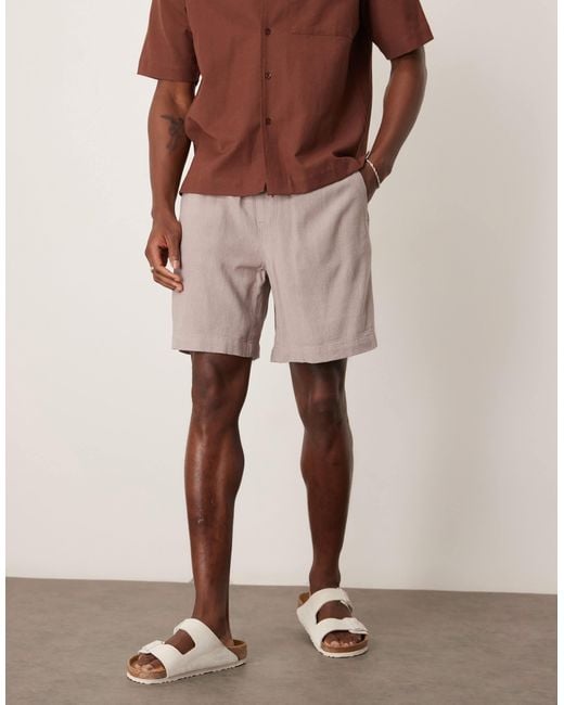 ASOS Natural baggy Fit Pull On Linen Rich Short for men