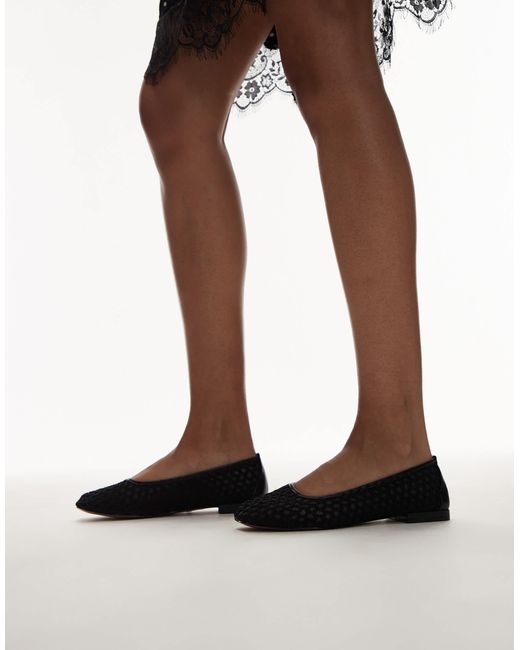 TOPSHOP Brown Amara Crochet Mesh Ballet Shoes
