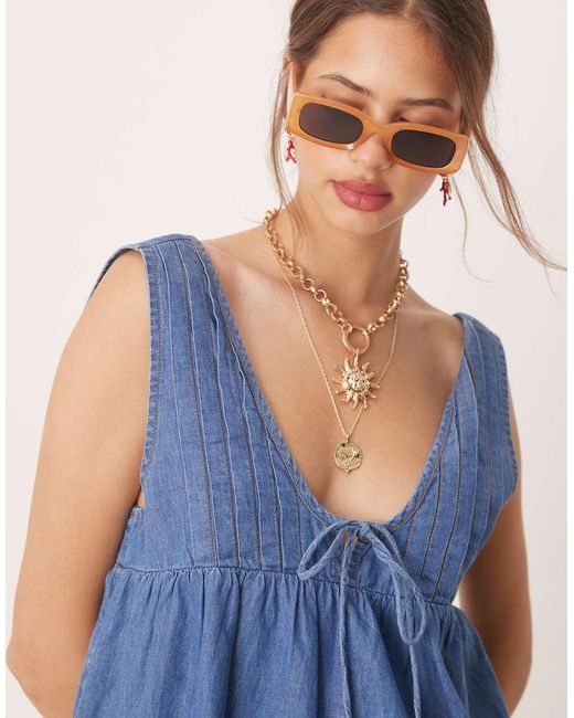 Miss Selfridge Denim Playsuit Met Plooitjes in het Blue