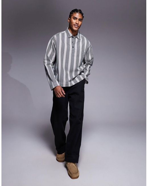 ASOS Gray Boxy Oversized Stripe Shirt for men