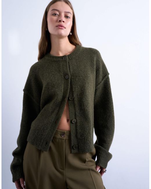 TOPSHOP Brown Knit Exposed Seams Relaxed Cardigan