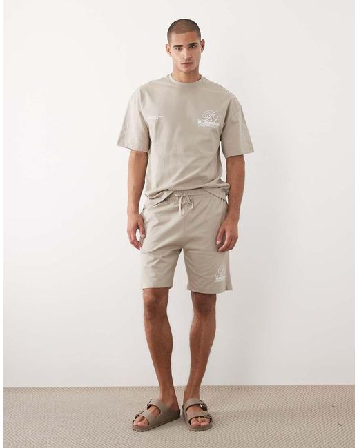 River Island Natural Word Detail Boxy Oversized T-shirt And Shorts Set for men
