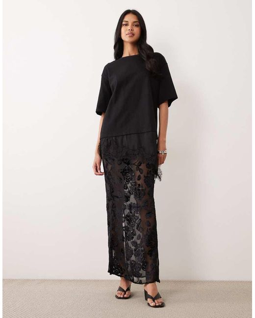 ASOS Black Floral Burnout Sheer Maxi Skirt