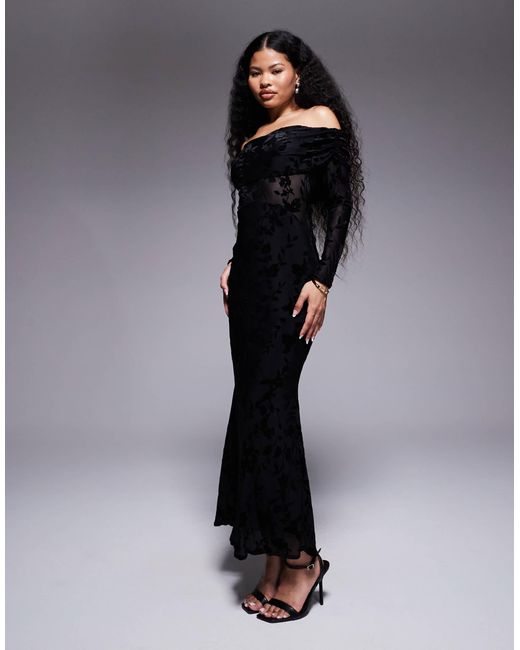TFNC London Black Off-shoulder Long Sleeve Maxi Dress