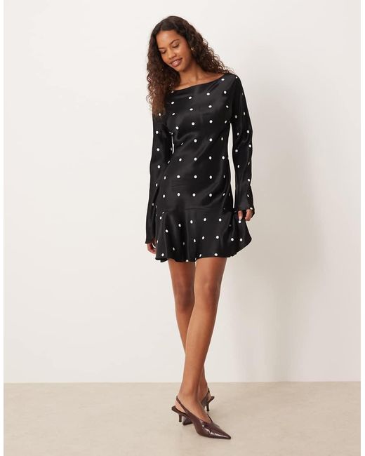 ASOS Black Flare Sleeve Satin Mini Dress