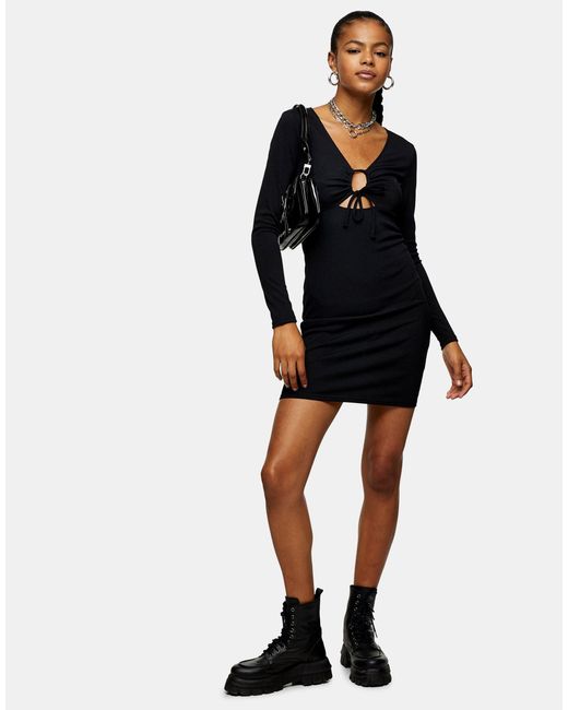 TOPSHOP Ribbed Keyhole Bodycon Dress in 