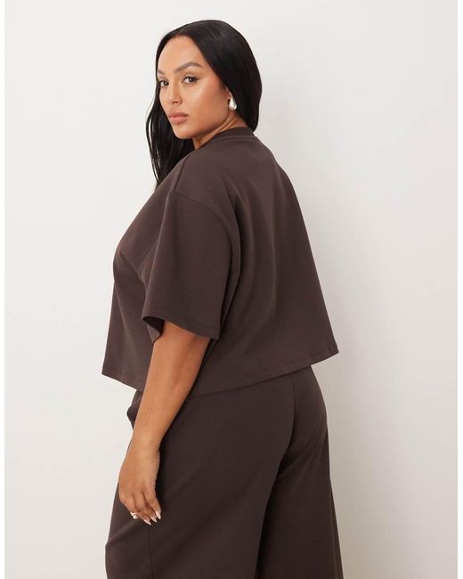 ASOS Brown Asos Design Curve Co-Ord Interlock Boxy Cropped T-Shirt