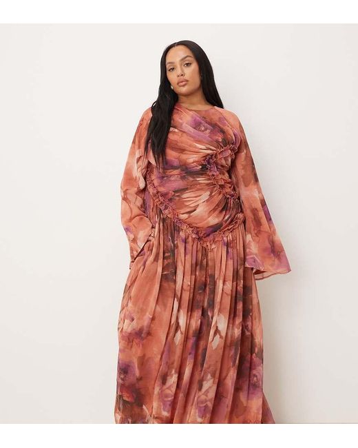 ASOS Asos Design Curve Crinkle Chiffon Gathered Maxi Dress With Micro Ruffles