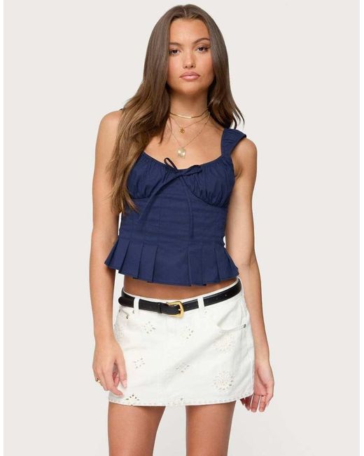 Edikted Blue Tammie Pleated Poplin Top