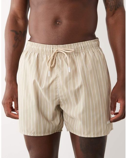 Boss Brown Boss Sunfish Striped Swim Shorts for men