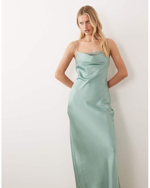 Vila White Lace Insert Cowl Neck Satin Cami Maxi Dress