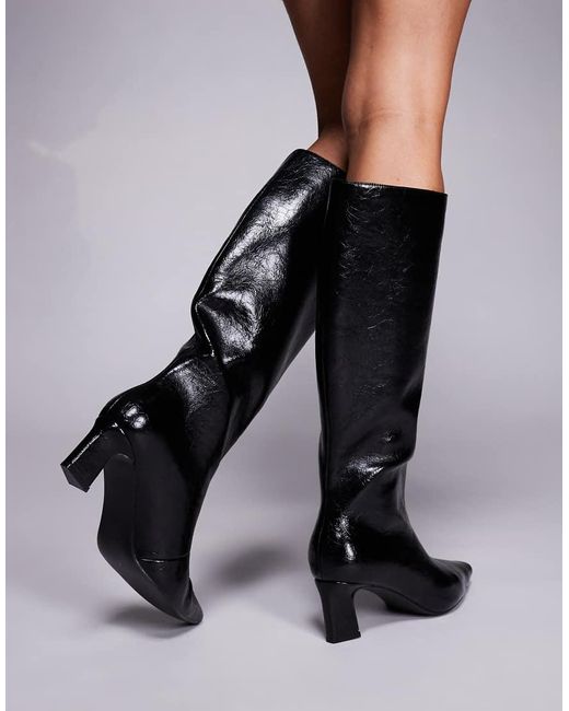 Public Desire Black Boomer Heeled Knee Boots