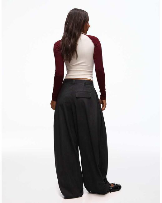 Bershka Black Petite Balloon Trousers With Buttons