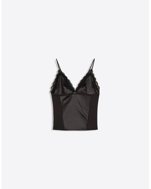 Bershka Brown Lace Trim Camisole Top