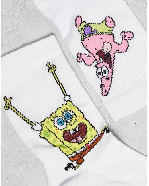 Pack De 2 Pares De Calcetines Blancos Con Estampado Gráfico De Bob Esponja Y Patricio De ASOS de hombre de color White